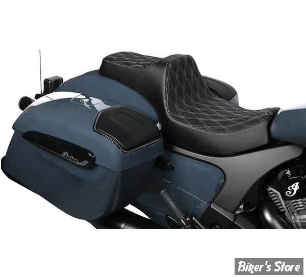 SELLE DUO - INDIAN CHALLENGER 2020UP / CHIEFTAIN 2025UP -  DRAG SPECIALTIES - PREDATOR III 2-UP SEAT - DOUBLE DIAMOND - NOIR / COUTURES : ARGENT - 4720C