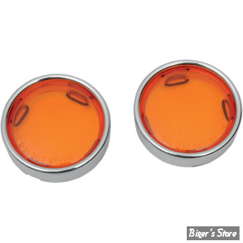 CASQUETTES DE CLIGNOTANTS AVEC CABOCHON DEEP DISH - DRAG SPECIALTIES - CERCLAGE : CHROME / CABOCHON : ORANGE  -12-0224-LA