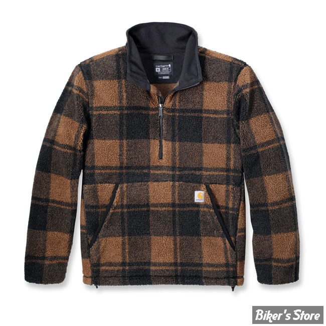 PULL OVER POLAIRE - CARHARTT - LOOSE FLEECE PULLOVER - Brown/Black Plaid - TAILLE M
