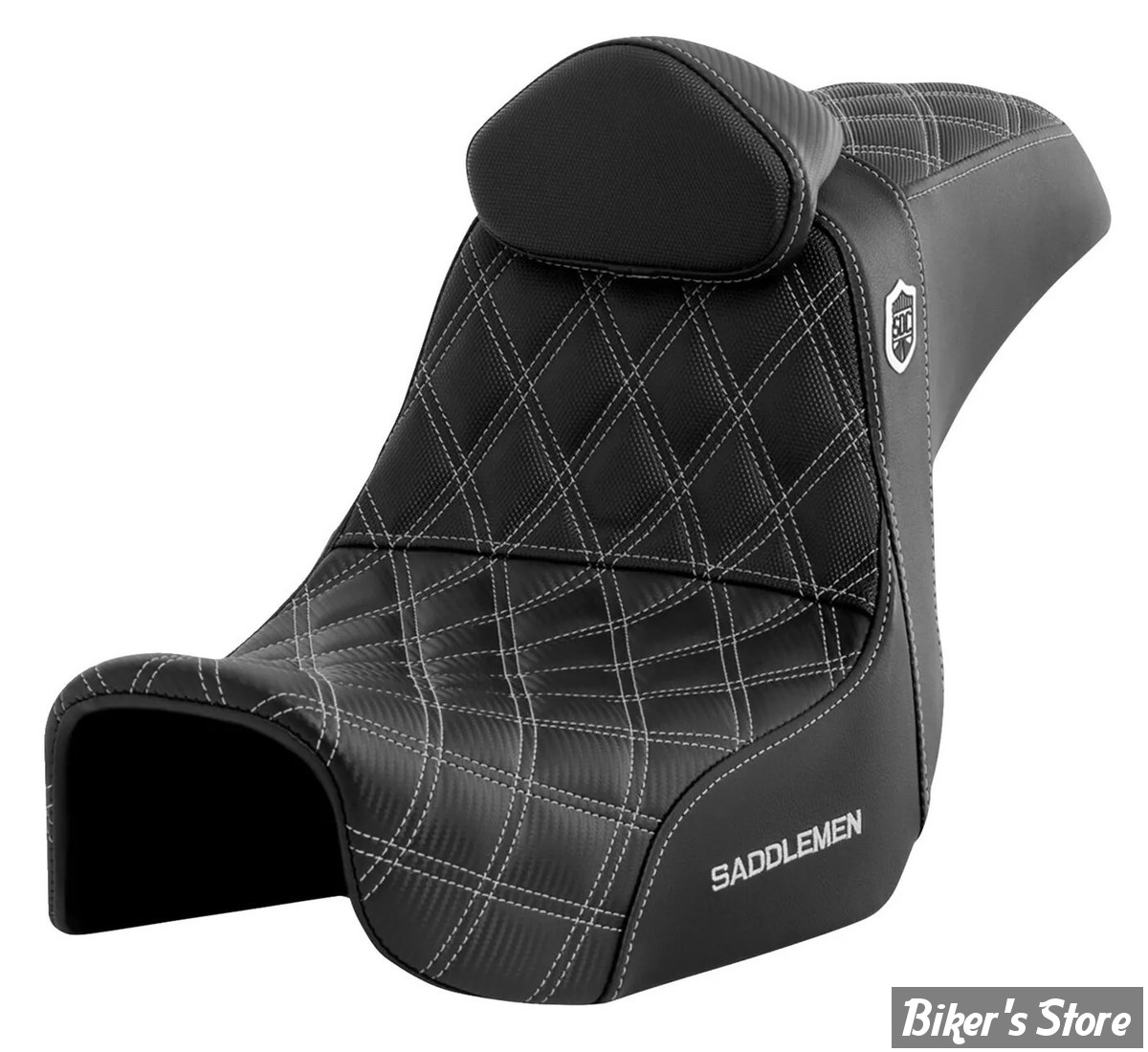 -  SELLE SADDLEMAN - DYNA 06/17 - SEAT PRO SERIE SDC GRIPPER - AVEC DOSSIER PILOTE - DOUBLE DIAMOND - NOIR  / COUTURES ARGENT - SC80604SILRT