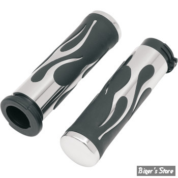 - POIGNEES FLAMMES - DRAG SPECIALTIES - CHROME / NOIR - 17-0571DB