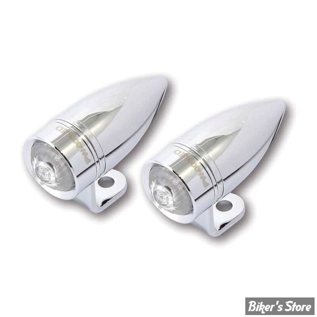 Clignotants moto custom Bullet chrome LED avec Feux arrière