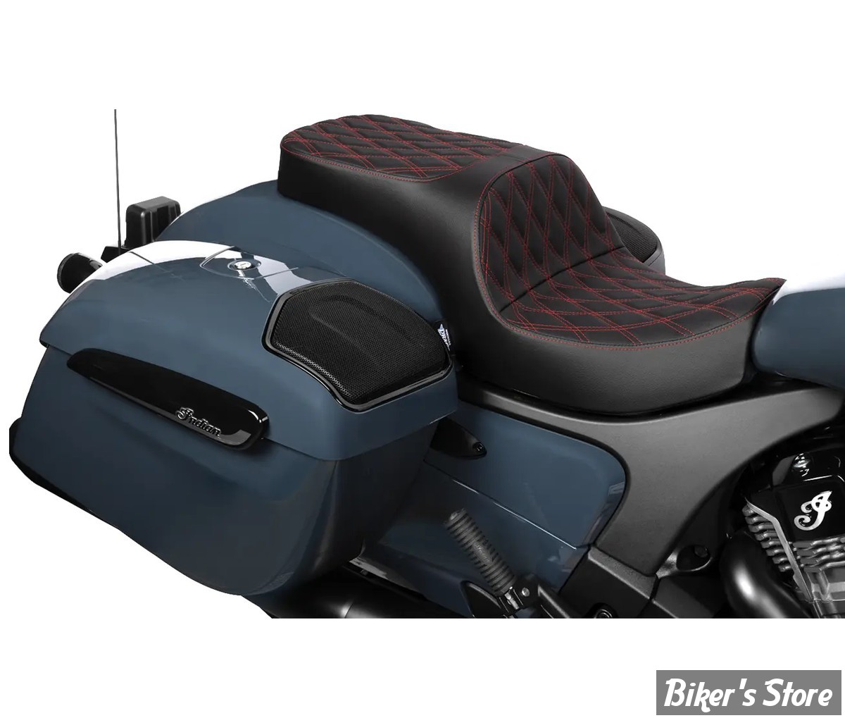 SELLE DUO - INDIAN CHALLENGER 2020UP / CHIEFTAIN 2025UP -  DRAG SPECIALTIES - FREEDOM TOUR 2-UP SEAT - DOUBLE DIAMOND - NOIR / COUTURES : ROUGE - 4722D