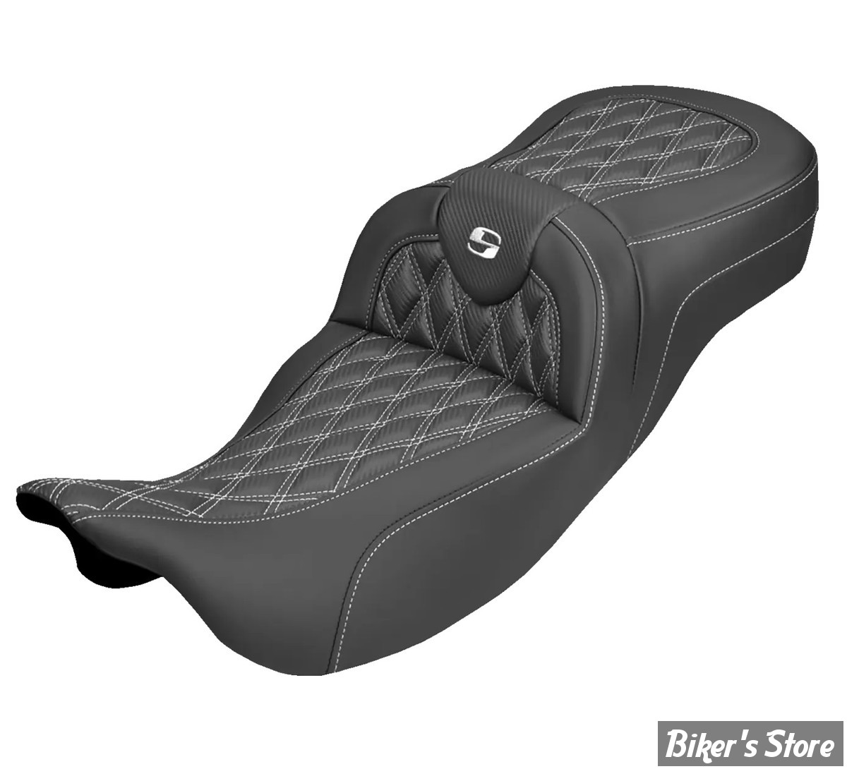 SELLE DUO SADDLEMEN - ROADSOFA LATICE STICH - Extended Reach - CARBON FIBER - TOURING 08/25 - NOIR/COUTURES BLANCHES - 808-07B-20706