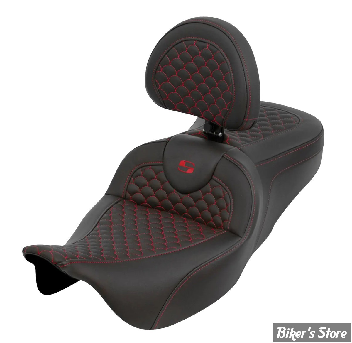 - SELLE SADDLEMEN - ROADSOFA™ DS SEAT - TOURING 08UP - AVEC DOSSIER - NOIR / COUTURES : ROUGE - 808-07B-208B4