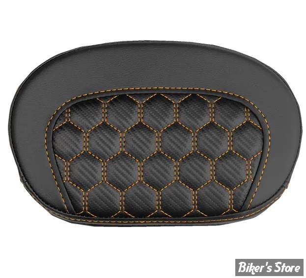 - DOSSIER DE SISSY BAR - LARGEUR : 10 1/2" x HAUTEUR : 6 1/2" - SADDLEMAN - MINI CONTOUR  HONEYCOMB - NOIR / COUTURES: ORANGE - 061019003