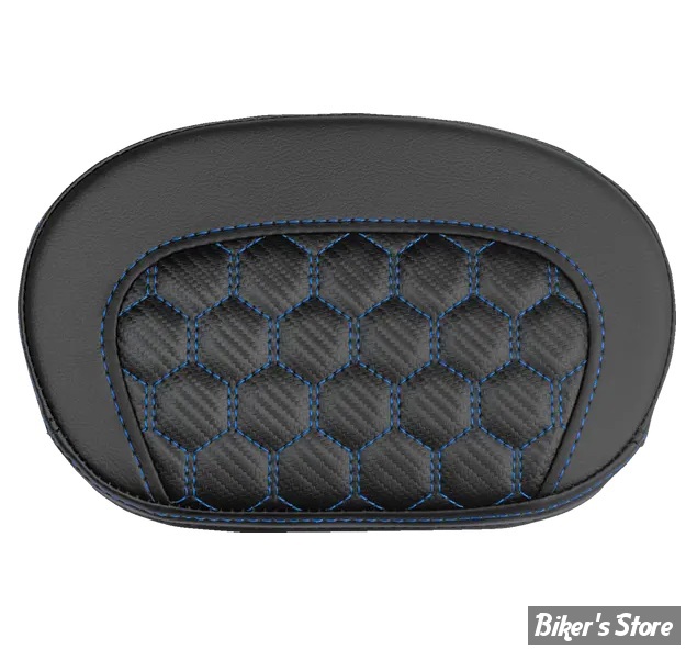 - DOSSIER DE SISSY BAR - LARGEUR : 10 1/2" x HAUTEUR : 6 1/2" - SADDLEMAN - MINI CONTOUR  HONEYCOMB - NOIR / COUTURES: BLEU - 061019001
