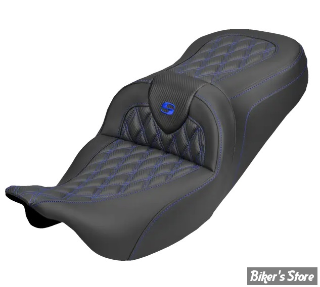 SELLE DUO SADDLEMEN - ROADSOFA LATICE STICH - CARBON FIBER - TOURING 08/25 - NOIR/COUTURES BLEU - 808-07B-20601