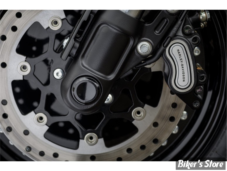 CACHES AXES DE ROUE AVANT - SOFTAIL MILWAUKEE EIGHT - SOFTAIL M8 FLSB 2018UP - RICK'S MOTORCYCLES - PREMIUM - NOIR - S8-3SG1500-0