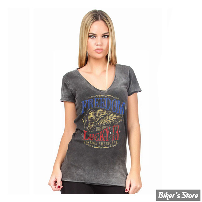 TEE-SHIRT - LUCKY 13 - FREEDOM WHEEL - GRIS DELAVE - TAILLE M