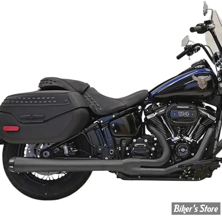 ECHAPPEMENT - BASSANI - SOFTAIL FLDE/FLHC/FLI 18UP - 2-into-1 Road Rage Exhaust System - VERSION LONGUE 24" - NOIR - 1S91RB