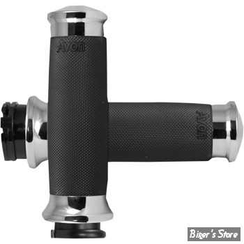POIGNEES AVON - AVON CUSTOM CONTOUR GRIPS - NOIR / EMBOUT : CHROME - 955922 / CC-85-CH