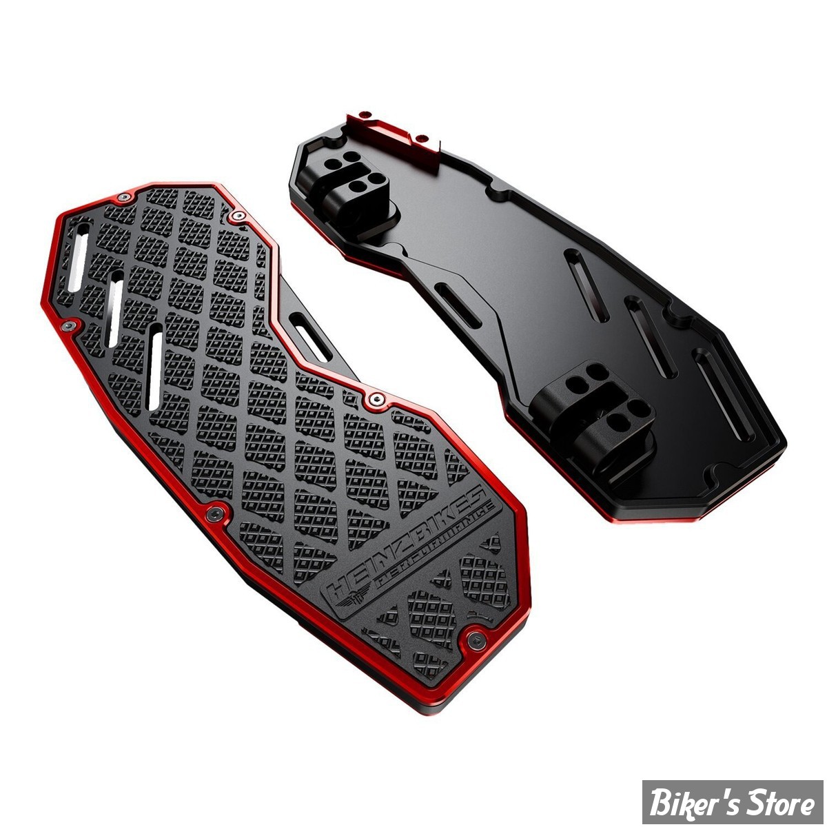 - ECLATE Y - PIECE N° 01 - KIT PLATEFORMES CONDUCTEUR - SOFTAIL 86UP / FLT 84UP - HEINZ BIKES - PERFORMANCE - FINITION : NOIR / ROUGE - HB-PFB-R