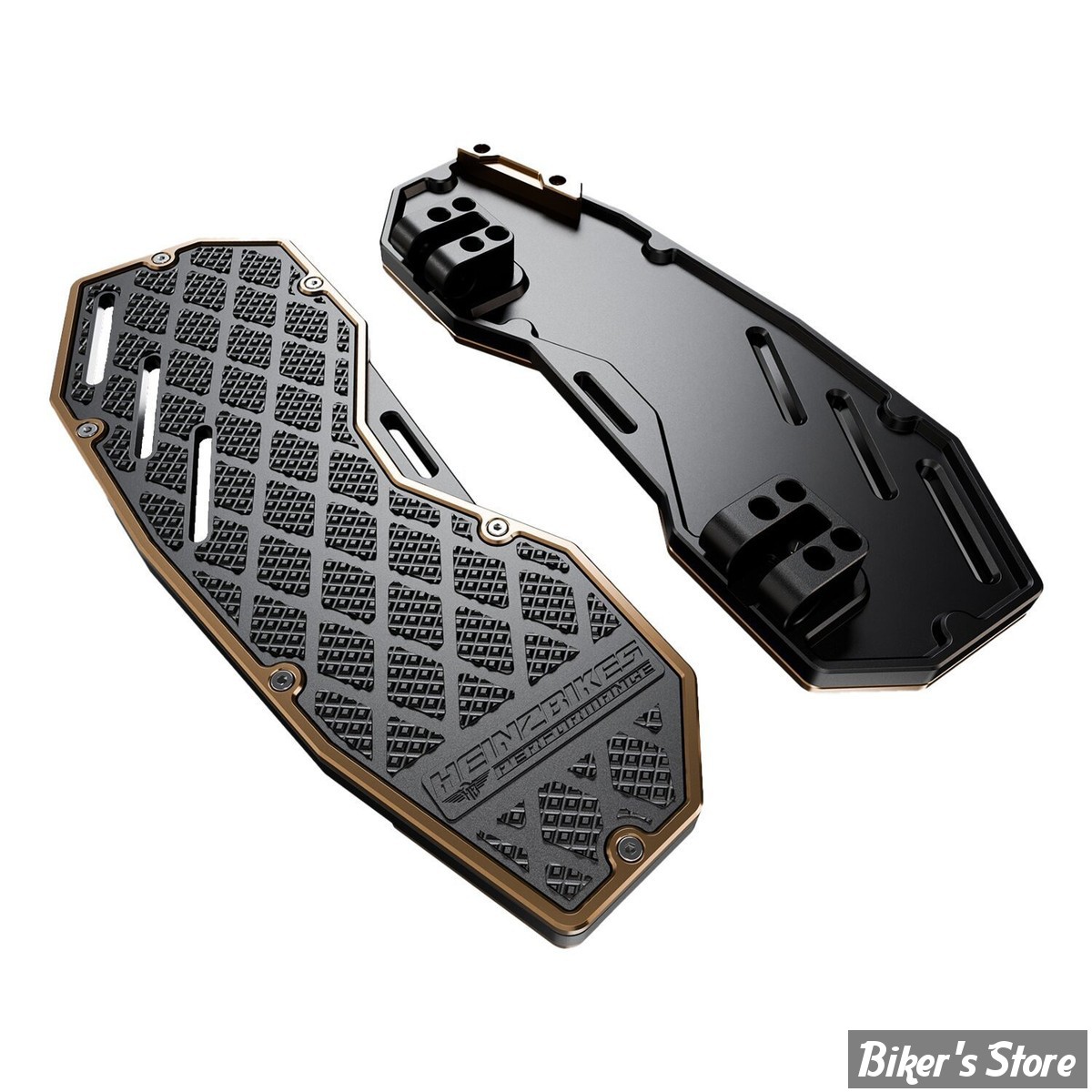 - ECLATE Y - PIECE N° 01 - KIT PLATEFORMES CONDUCTEUR - SOFTAIL 86UP / FLT 84UP - HEINZ BIKES - PERFORMANCE - FINITION : NOIR / BRONZE -  HB-PFB-BRO