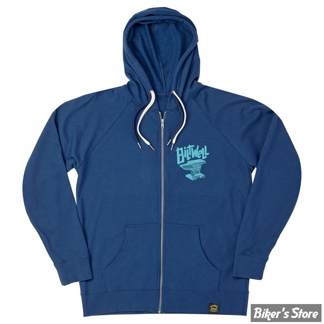SWEAT SHIRT ZIPPE A CAPUCHE - BILTWELL - ANVIL - COULEUR : BLUE / BLEU - TAILLE : L