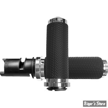 POIGNEES AVON - Memory Foam Grips - TIRAGE ELECTRONIQUE 23UP - DIAMETRE EXTERNE : 41,20MM / 1,625" / LARGE - NOIR / CHROME - MF-63B-CH-F24