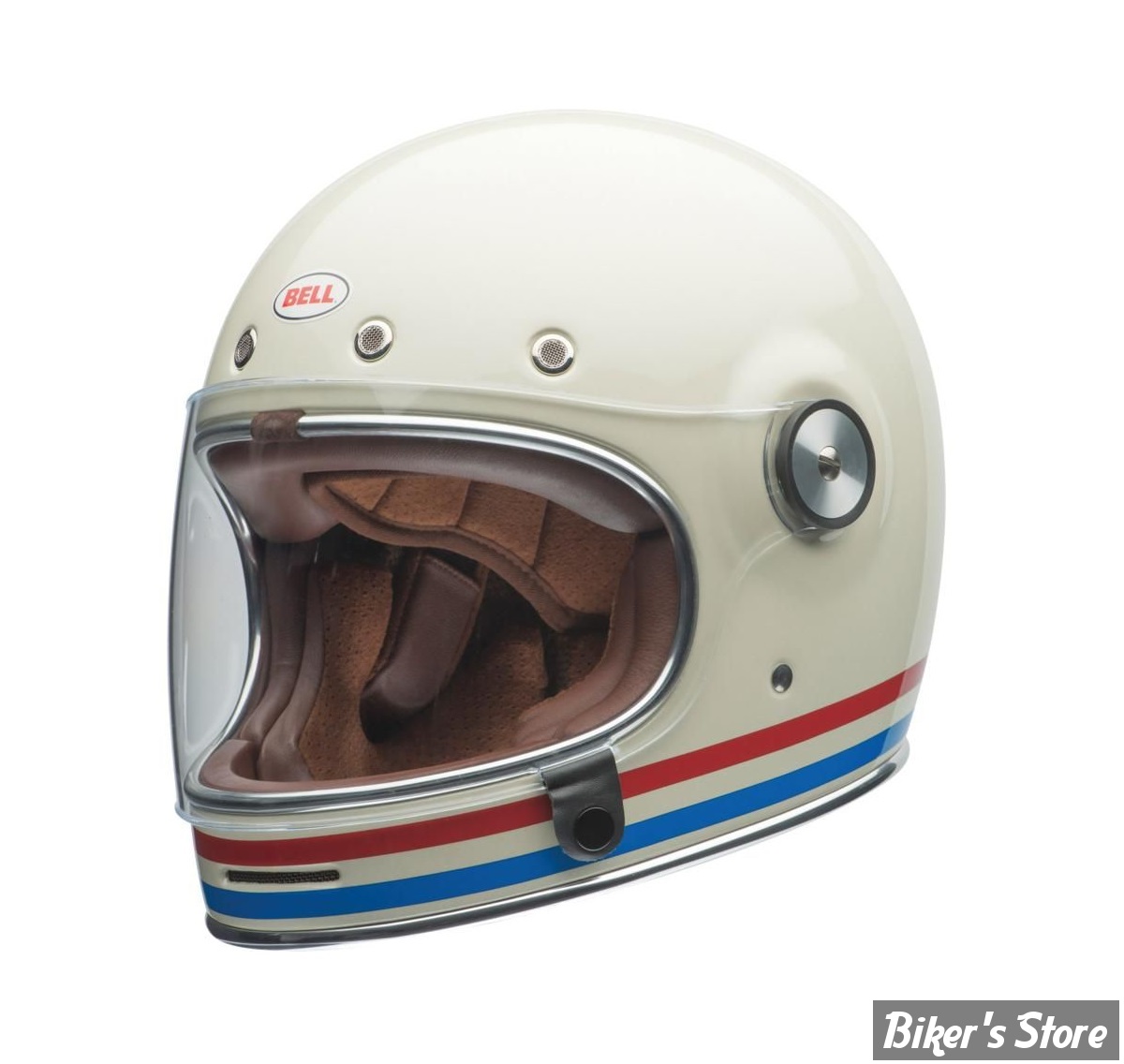 - CASQUE INTEGRAL - BELL - Bullitt Retro Full Face Helmet - COULEUR : BLANC RAYE - TAILLE : L