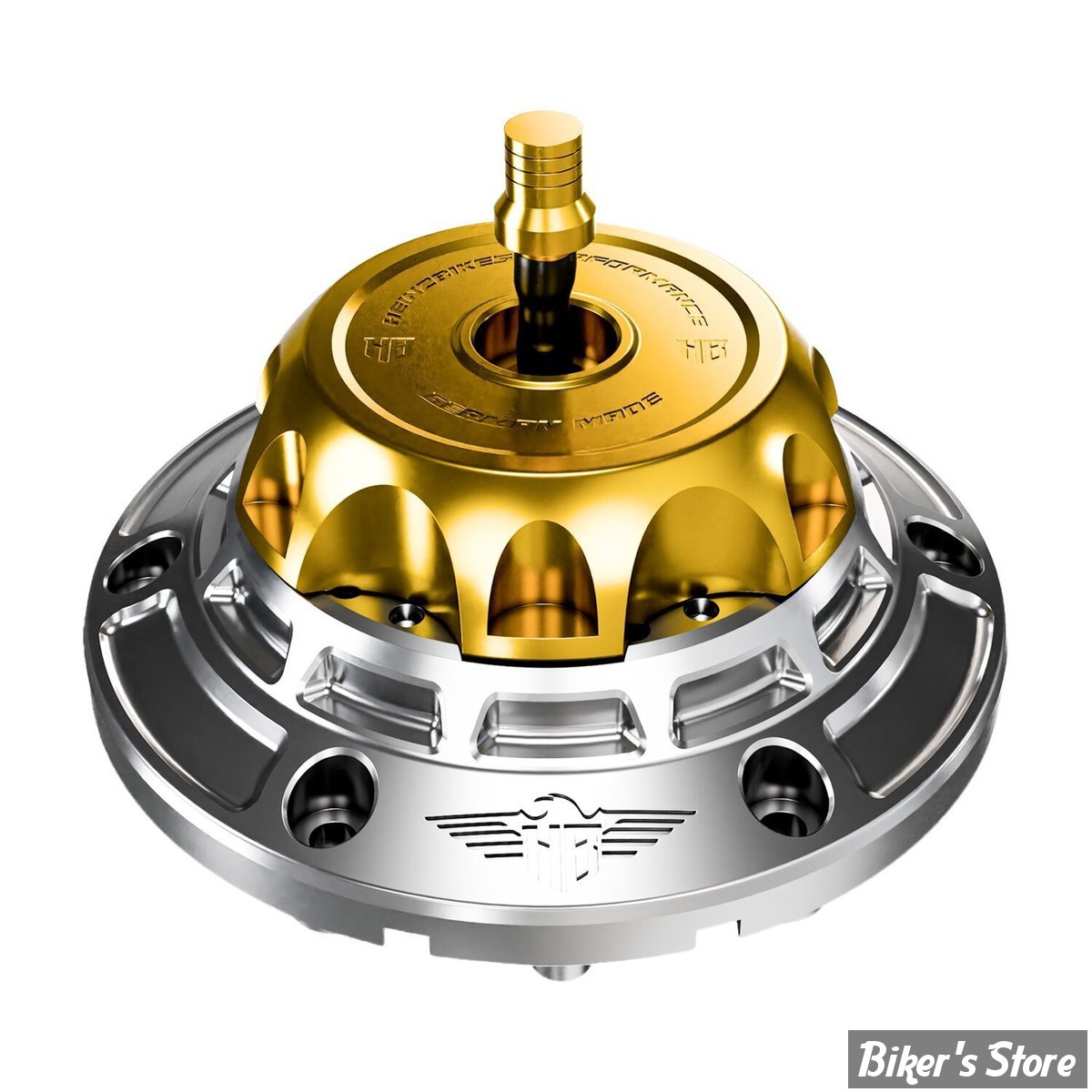 BOUCHON - TOURING 2024UP - OEM 61001120 - HEINZ BIKES - HeinzBikes Performance vented gas cap set - BASE : ARGENT / BOUCHON : DORE - HB-PVGC-T25-BG