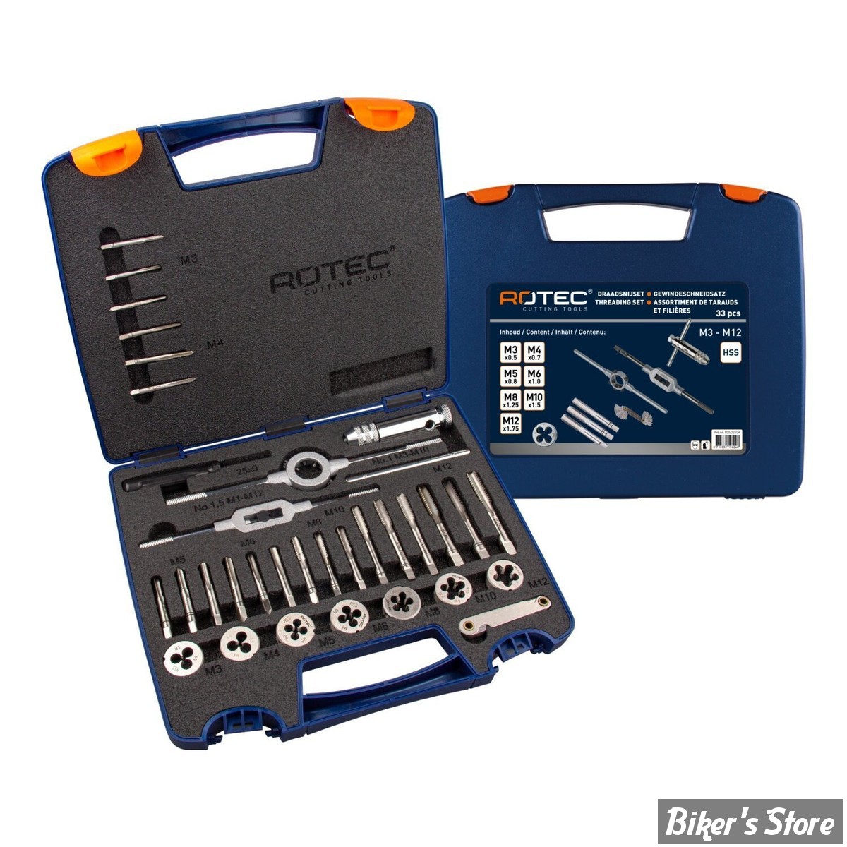 - KIT DE TARAUDS / FILIERES ET OUTILS - ROTEC - 33 PIECES - METRIC M3 - M12  - 900.2010K