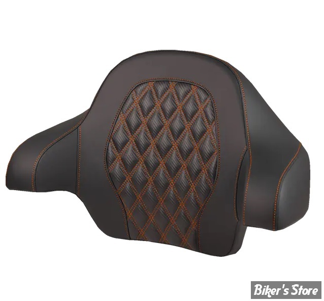 DOSSIER DE TOUR PACK - KING - TOURING 14UP - SADDLEMEN - Roadsofa™ LATTICE STITCH Tour Pack Backrest Pad - FIBRE DE CARBONE - NOIR  / COUTURES : ORANGE - 814-07-20703