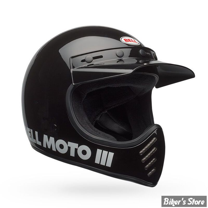 - CASQUE INTEGRAL - BELL - Moto-3 Retro Dirt Bike Helmet - COULEUR : NOIR BRILLANT - TAILLE : M