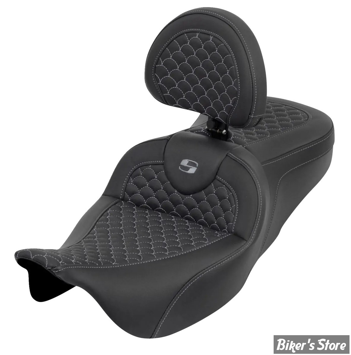 - SELLE SADDLEMEN - ROADSOFA™ DS SEAT - TOURING 08UP - AVEC DOSSIER - NOIR / COUTURES : GRISES - 808-07B-208B2
