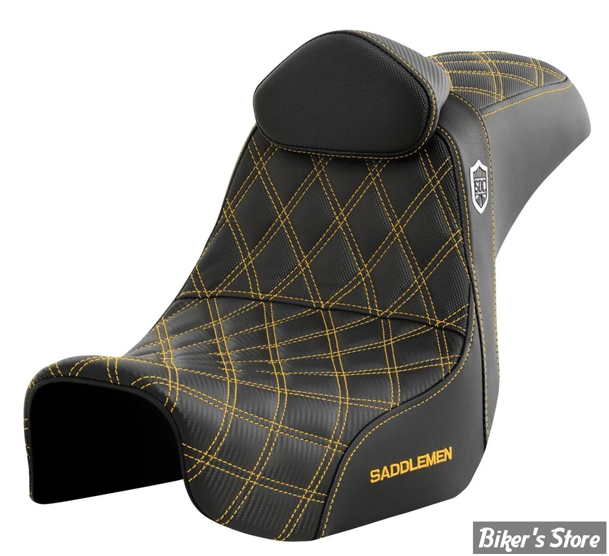 -  SELLE SADDLEMAN - DYNA 06/17 - SEAT PRO SERIE SDC GRIPPER - AVEC DOSSIER PILOTE - DOUBLE DIAMOND - NOIR  / COUTURES OR - SC80604GOLRT