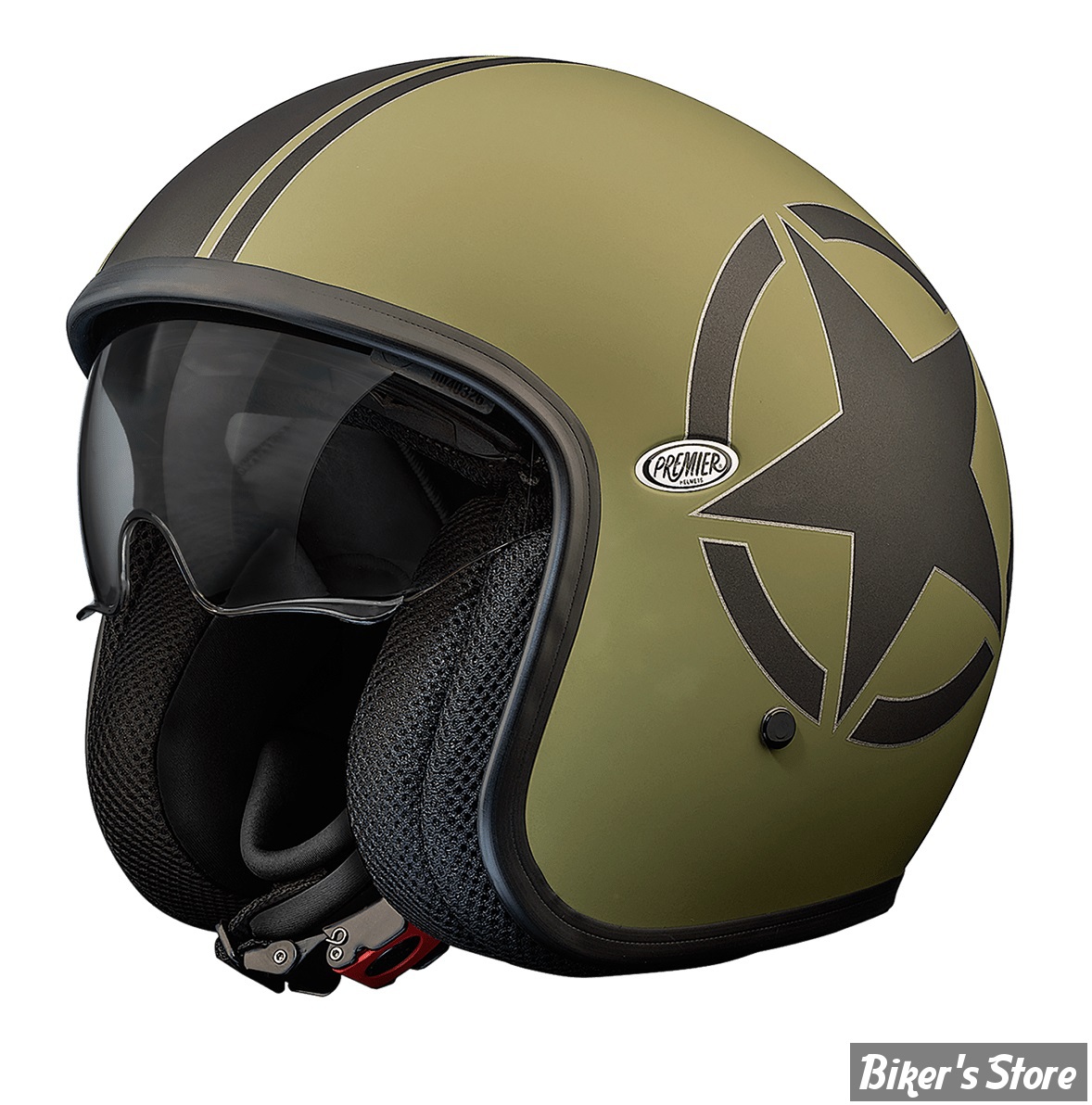 CASQUE JET  - PREMIER HELMETS - VINTAGE STAR MILITARY BM - NOIR / OLIVE - TAILLE XL