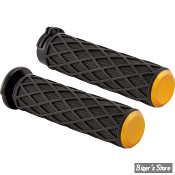 POIGNEES - ARLEN NESS -  TIRAGE PAR CABLES - DIAMOND GRIPS - CAOUTCHOUC : NOIR / EMBOUTS : GOLD - 500-014