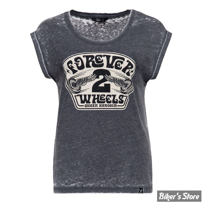 TEE-SHIRT - QUEEN KEROSIN - FOREVER 2 WHEELS - ANTHRACITE - TAILLE S