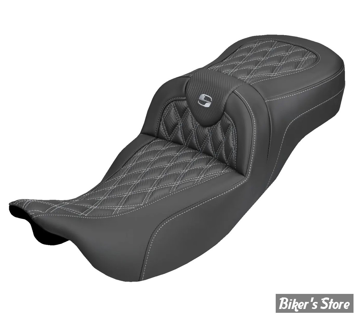 SELLE DUO SADDLEMEN - ROADSOFA LATICE STICH - Extended Reach - CARBON FIBER - TOURING 08/25 - NOIR/COUTURES ARGENT - 808-07B-20705
