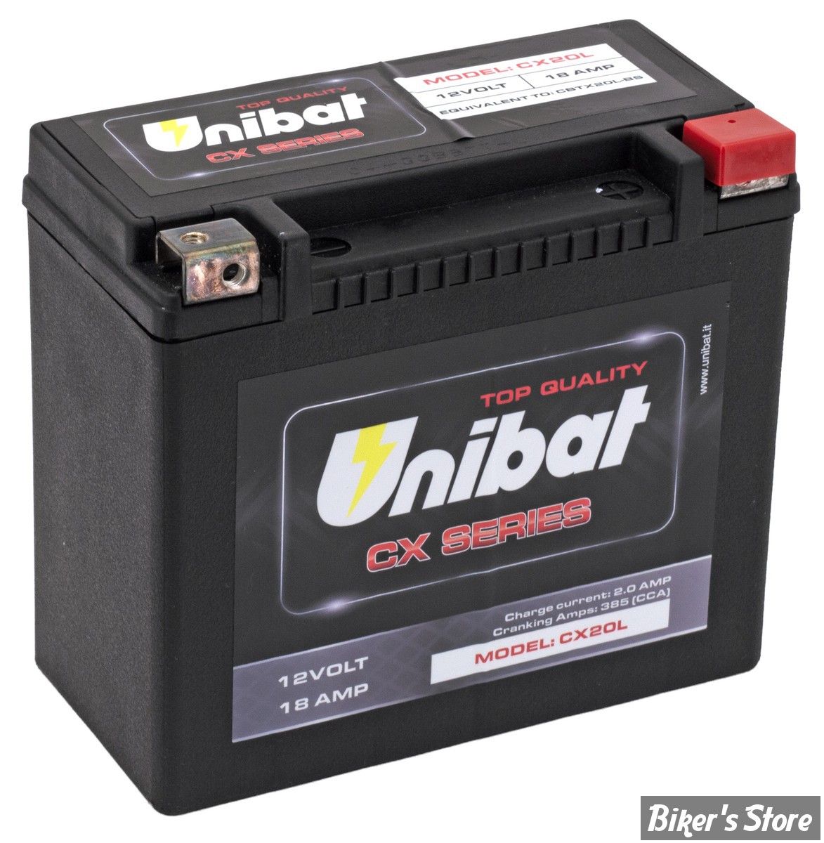 BATTERIE - 65989-90B  / 66000211 - Unibat AGM CX20L (OEM 65989-90B), 385CCA, 18AH
