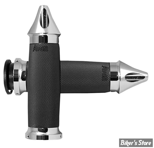 POIGNEES - AVON - CUSTOM CONTOUR GRIPS - INDIAN 18UP - 1" - NOIR / EMBOUT SPIKE CHROME - IN-TO-CC-85-CSP