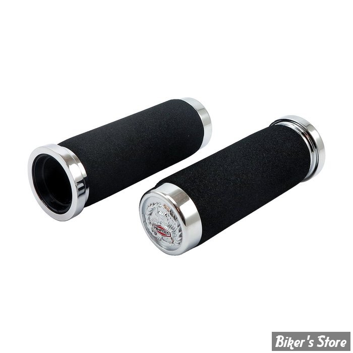 POIGNÉES - MCS - ADAPTABLES - POUR GUIDON DE 1" - REVETEMENT MOUSSE / CUSHION - EMBOUT : CHROME / EAGLE