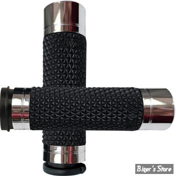 POIGNEES AVON - K25 GRIPS - TIRAGE ELECTRONIQUE - NOIR / EMBOUT : CHROME - K25-CH-FLY