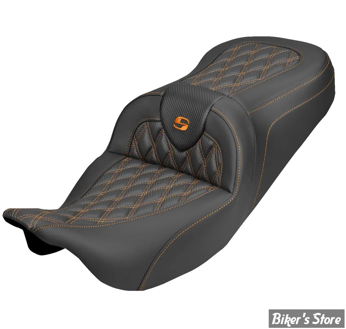 SELLE DUO SADDLEMEN - ROADSOFA LATICE STICH - CARBON FIBER - TOURING 08/25 - NOIR/COUTURES ORANGE - 808-07B-20603