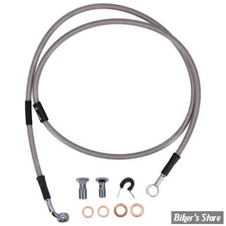 DURITE DE FREIN AVANT - SOFTAIL FXST 84/07 - LONGUEUR : +000 - OEM 45112-84 / B / 45199-99 / B - GOODRIDGE - NOIR - INOX - HD0025-1FC-CL