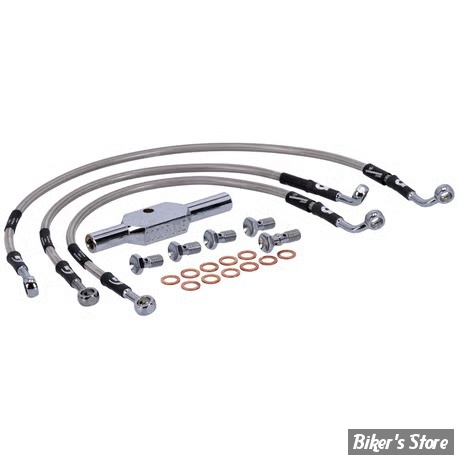 - DURITE DE FREIN AVANT - V-ROD VRSCA 01/05 - LONGUEUR : +000 - 2 DISQUES - OEM 44454-01C / 44454-01 - GOODRIDGE - INOX - HD0054-3FC-CL