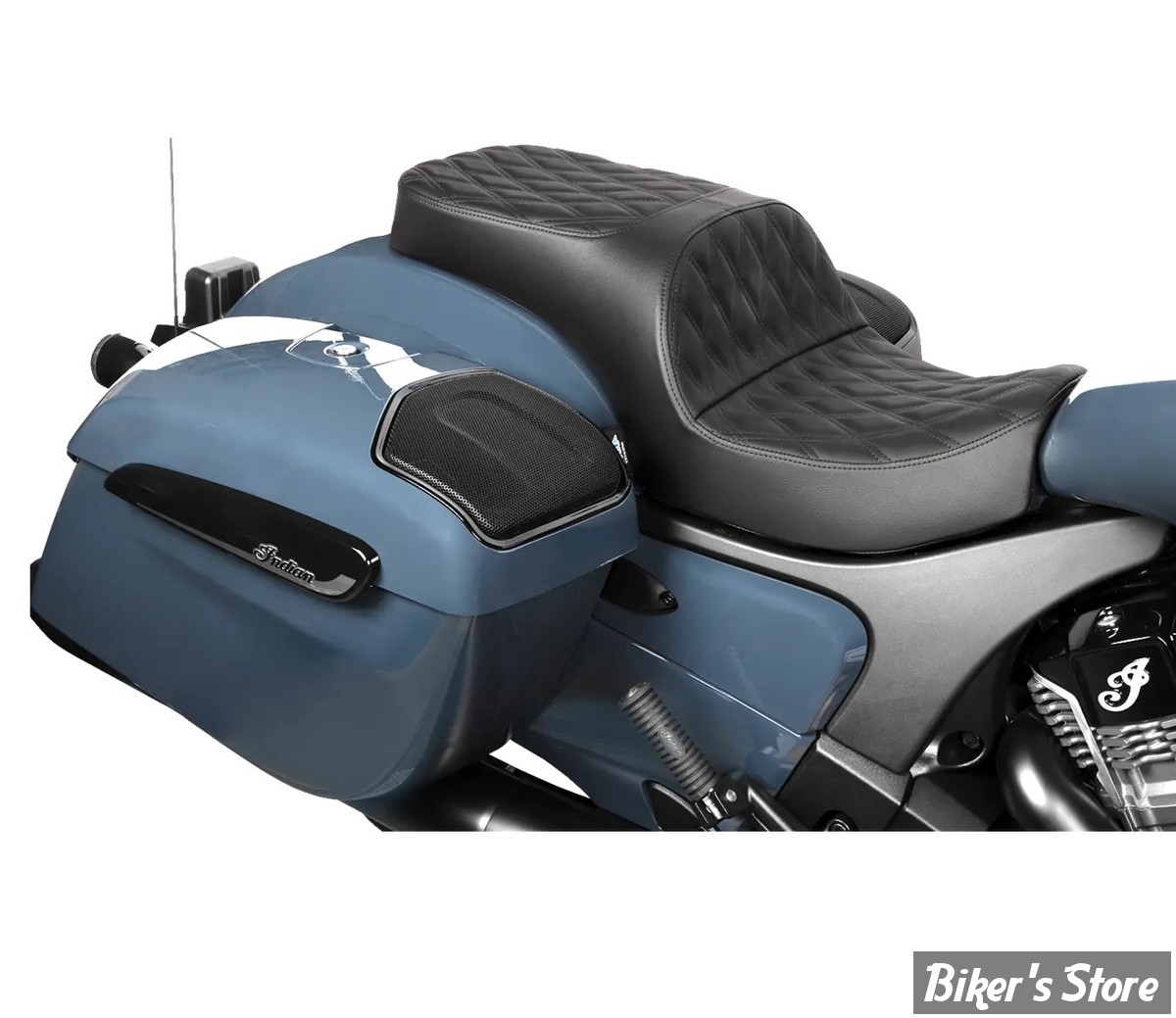 SELLE DUO - INDIAN CHALLENGER 2020UP / CHIEFTAIN 2025UP -  DRAG SPECIALTIES - FREEDOM TOUR 2-UP SEAT - REFLECHISSANT SOLAIRE - DOUBLE DIAMOND - NOIR / COUTURES : NOIR - 4755F