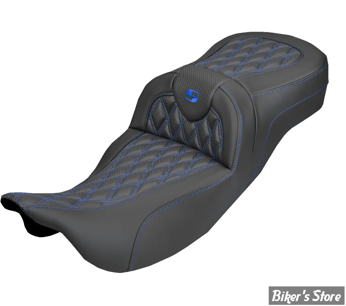 SELLE DUO SADDLEMEN - ROADSOFA LATICE STICH - Extended Reach - CARBON FIBER - TOURING 08/25 - NOIR/COUTURES BLEU - 808-07B-20701