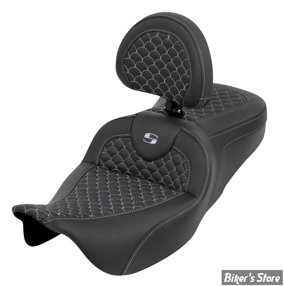 - SELLE SADDLEMEN - ROADSOFA™ DS SEAT - TOURING 08UP - AVEC DOSSIER - NOIR / COUTURES : ARGENT - 808-07B-208B5