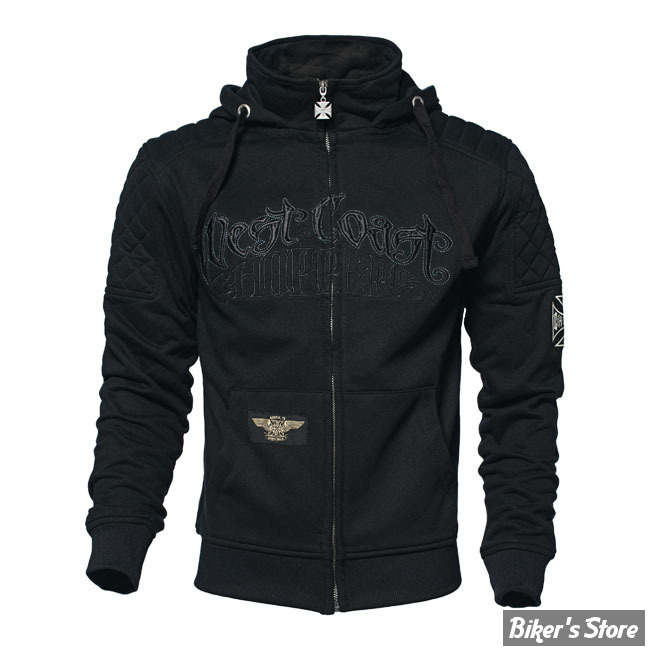 SWEAT SHIRT ZIPPÉ A CAPUCHE - WEST COAST CHOPPERS - WCC - CHOPPER POR VIDA - COULEUR : NOIR - TAILLE : S