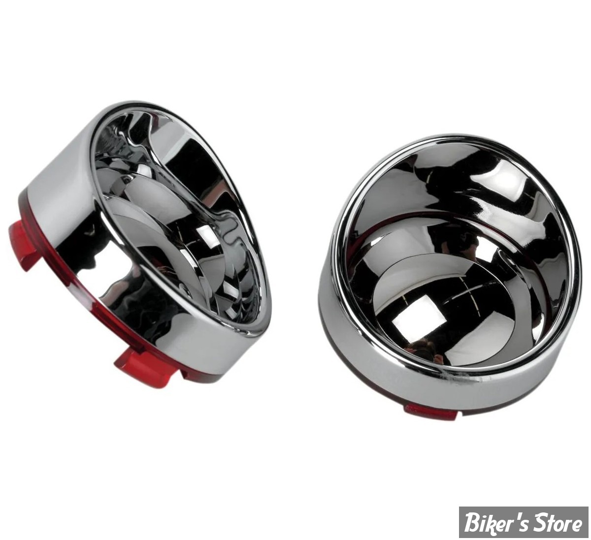 CASQUETTES DE CLIGNOTANTS TYOE VISIÈRE AVEC CABOCHON - DRAG SPECIALTIES - CERCLAGE : CHROME / CABOCHON : MIROIR ROUGE - L22-6828RC