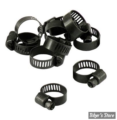 COLLIER INOX POUR DURITE DE : 9.5MM / 3/8 - NOIR - JAGG - 10 PIECES -  Biker's Store