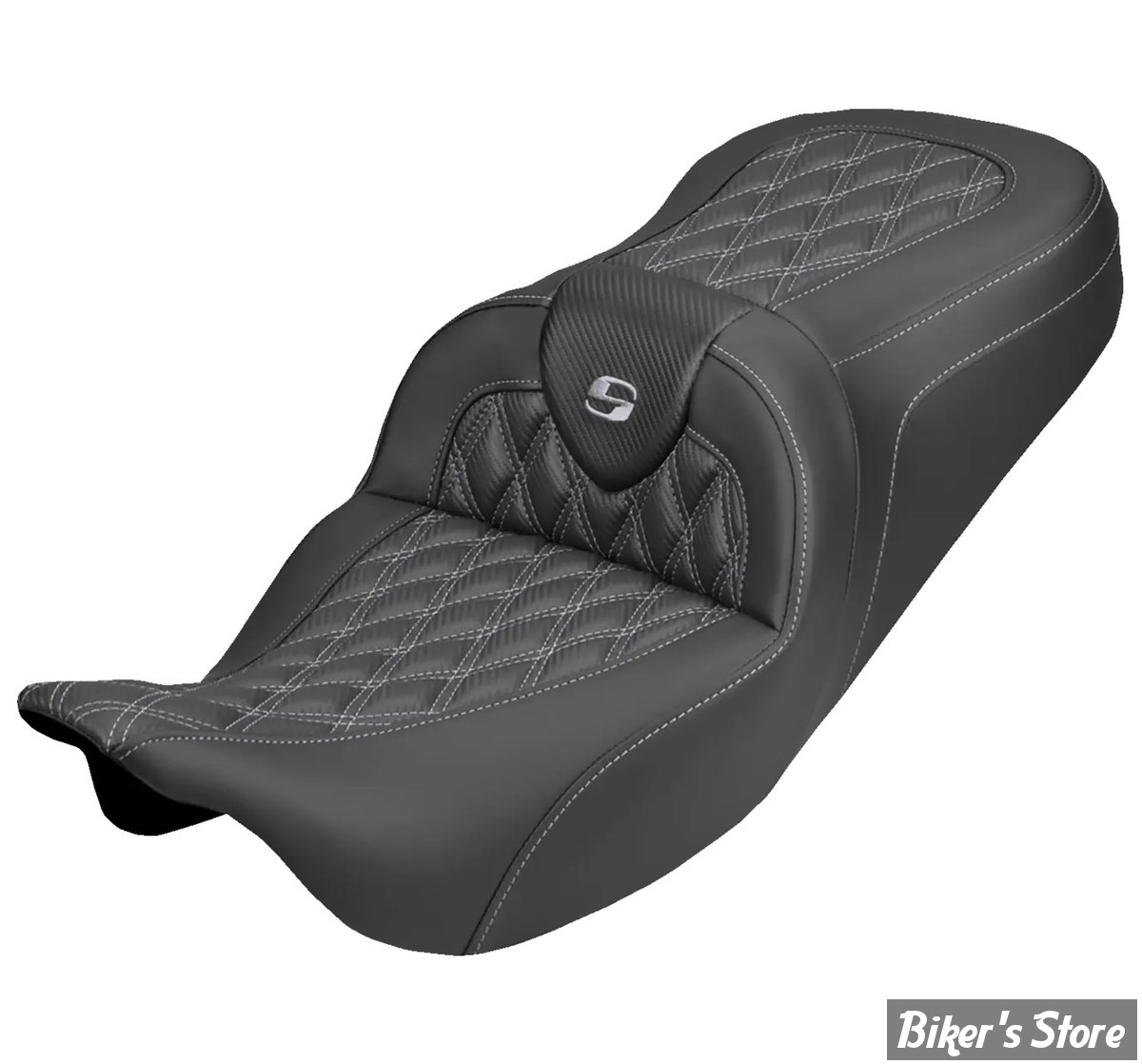 SELLE DUO SADDLEMEN - ROADSOFA LATICE STICH - CARBON FIBER - TOURING 08/25 - NOIR/COUTURES ARGENT - 808-07B-20605
