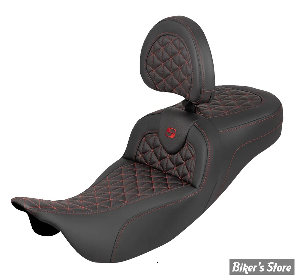 - SELLE SADDLEMEN - ROADSOFA SEAT - Tri Gripper Extended Reach - TOURING 08UP - NOIR / COUTURES : ROUGES - AVEC DOSSIER - 808-07B-211B4