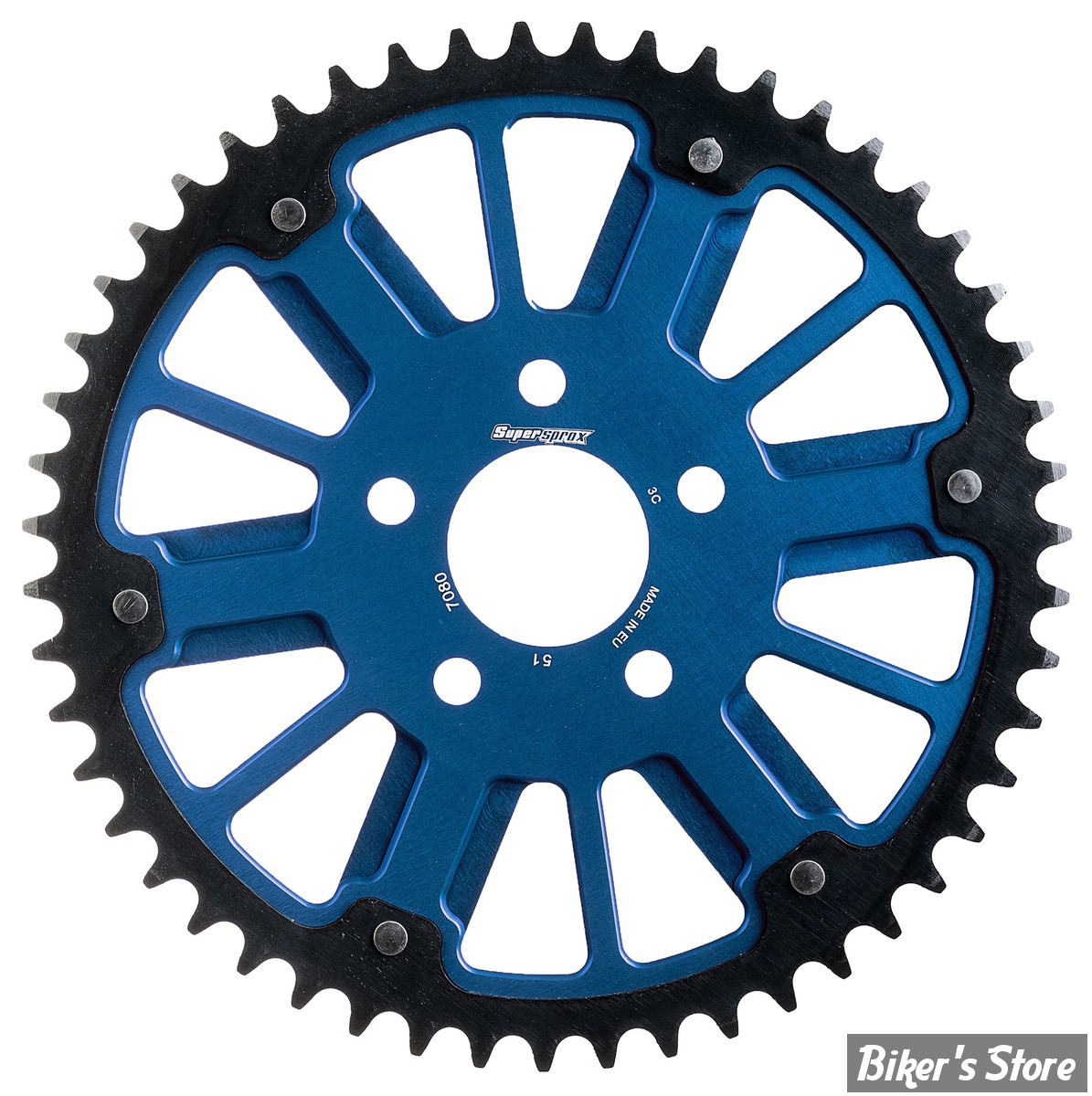 - COURONNE 49 DENTS - SPORTSTER 86/92 / BIGTWIN 84UP - COURONNE SUPERSPROX STEALTH ALUMINIUM / ACIER - FINITION : BLEU 