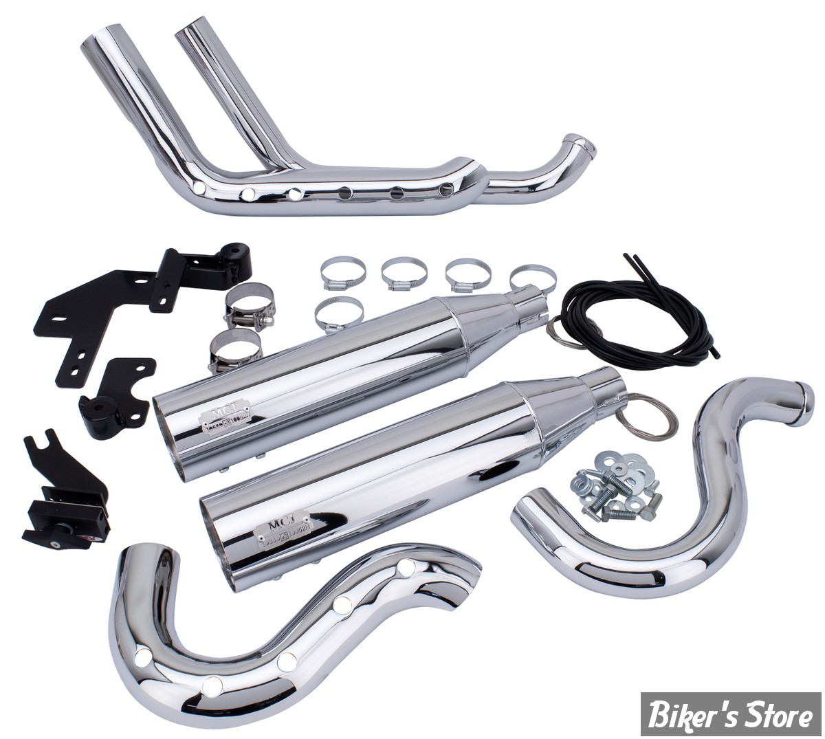  ECHAPPEMENT MCJ REGLABLE - SOFTAIL MILWAUKEE EIGHT FXBBS / FXLRS / FXST - 2 en 2 ROYAL 90 BIG SHORT - FINITION : CHROME / PARES CHALEUR : HOLESHOT / CHROME