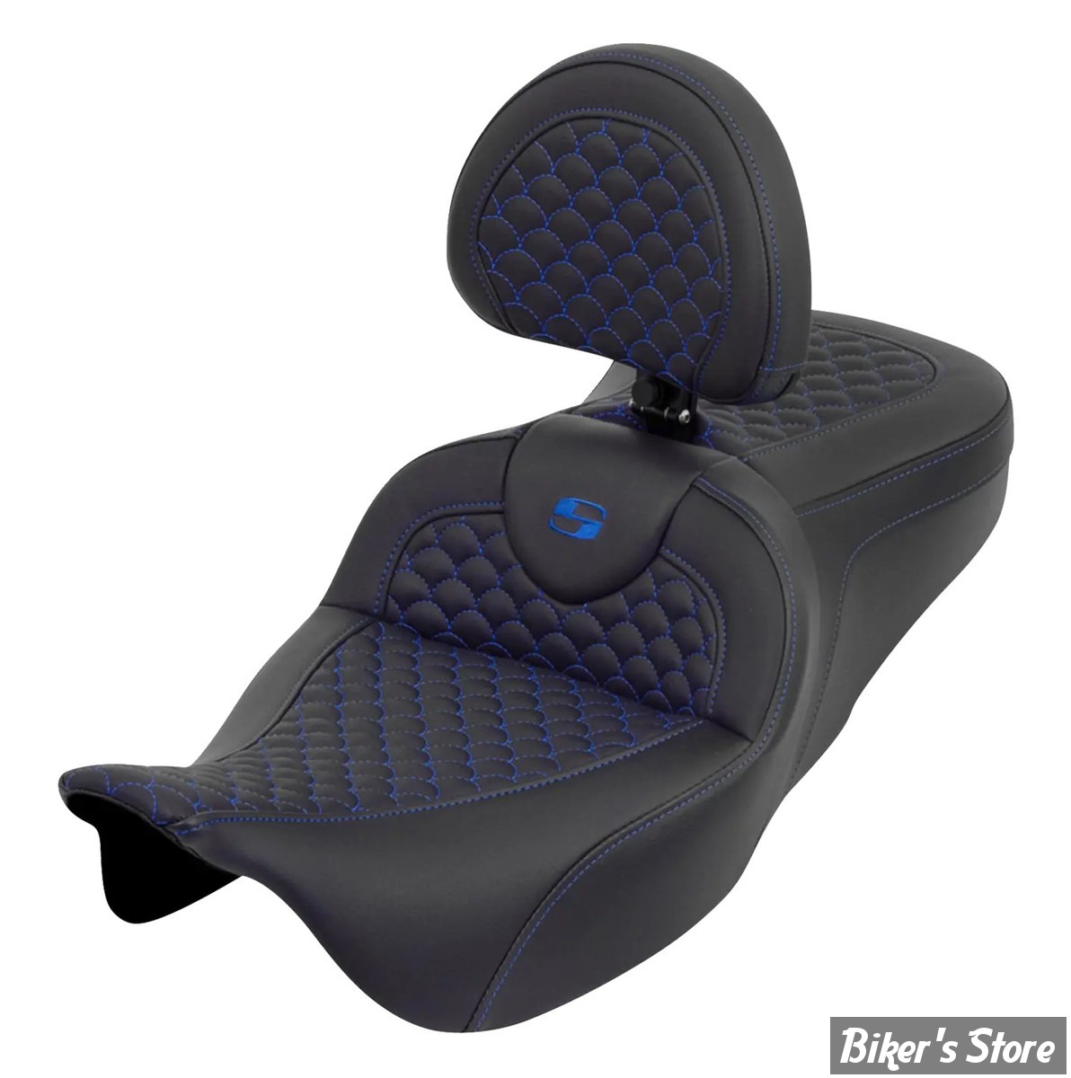 - SELLE SADDLEMEN - ROADSOFA™ DS SEAT - TOURING 08UP - AVEC DOSSIER - NOIR / COUTURES : BLEUES - 808-07B-208B1