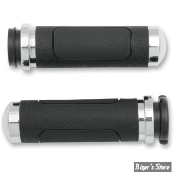 POIGNEES AVON -  V-CRUISER GRIPS - TIRAGE ELECTRONIQUE - NOIR / CHROME - VT-62-CH-FLY - (NEUF: NI REPRIS, NI ECHANGEE)